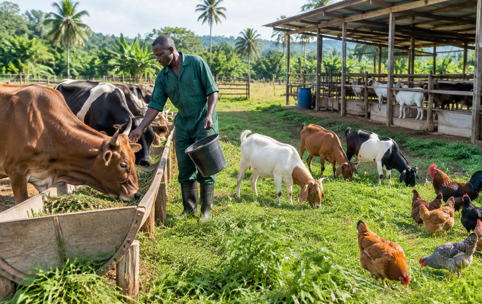 A cow resting on a livestock farm
